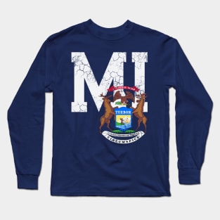 State Of Michigan Flag Retro Distressed Long Sleeve T-Shirt